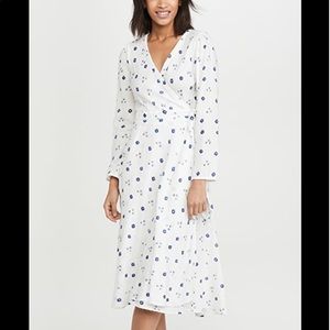 XiRENA Reece Wrap Dress White & Blue Crinkle Gauze long sleeve